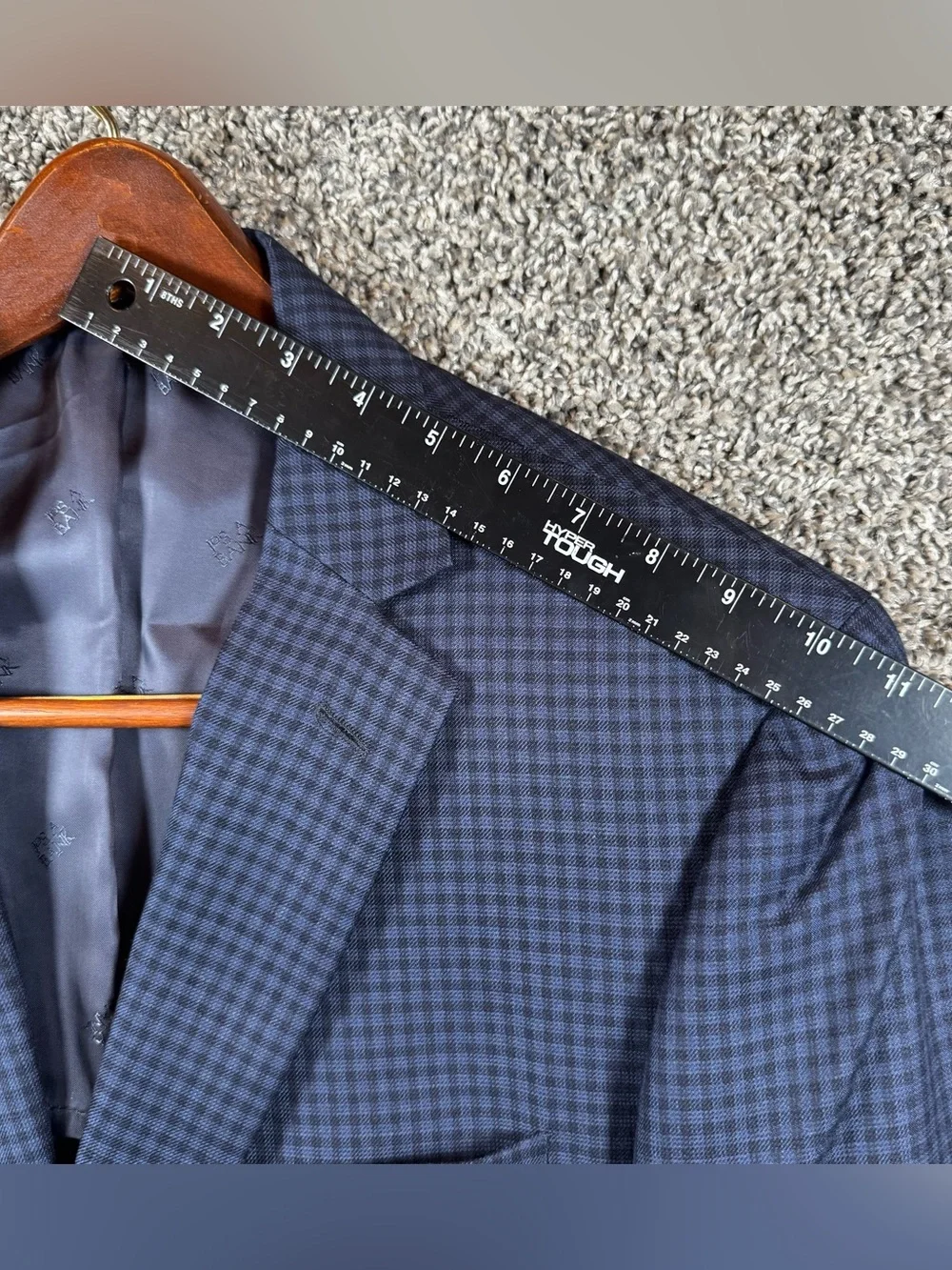 Jos A Bank Reserve Tailored Fit 44R Wool Silk Navy Plaid Coat Blazer Jacket